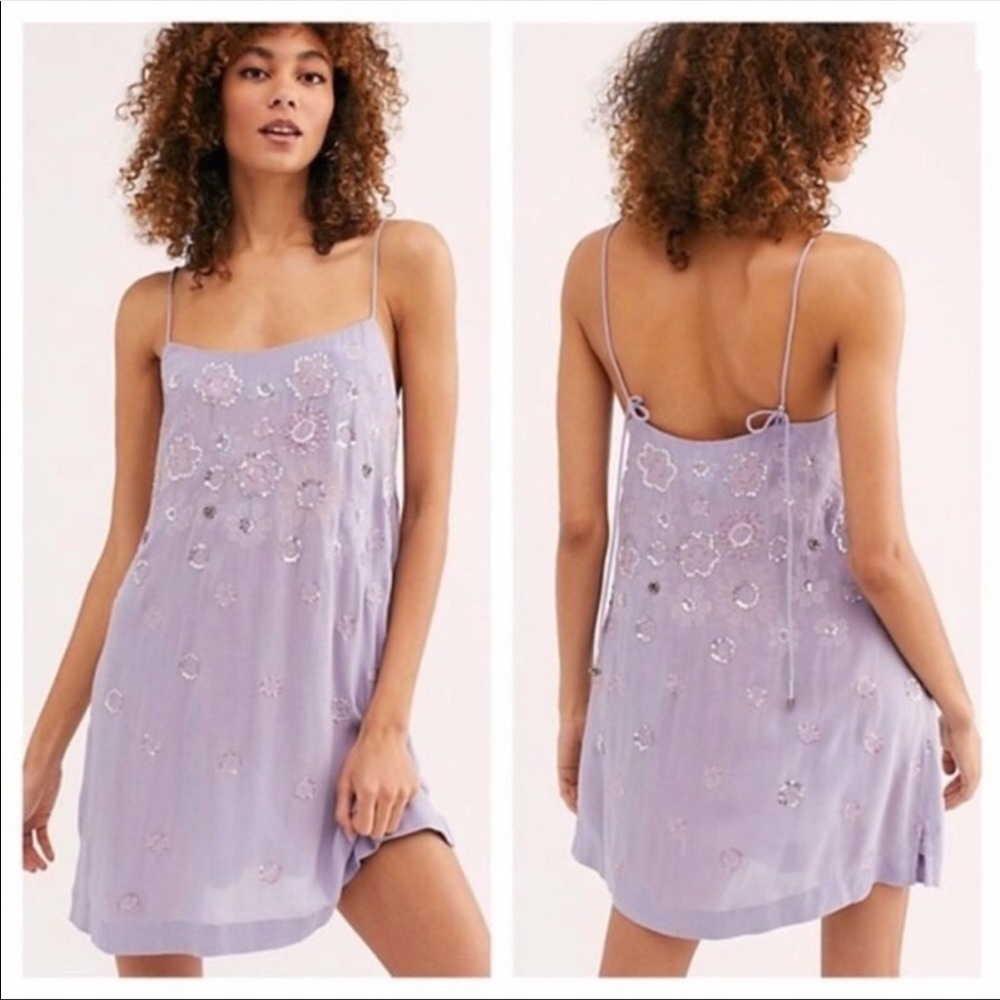 Free People floral beaded strappy slip cami tank dress 5110